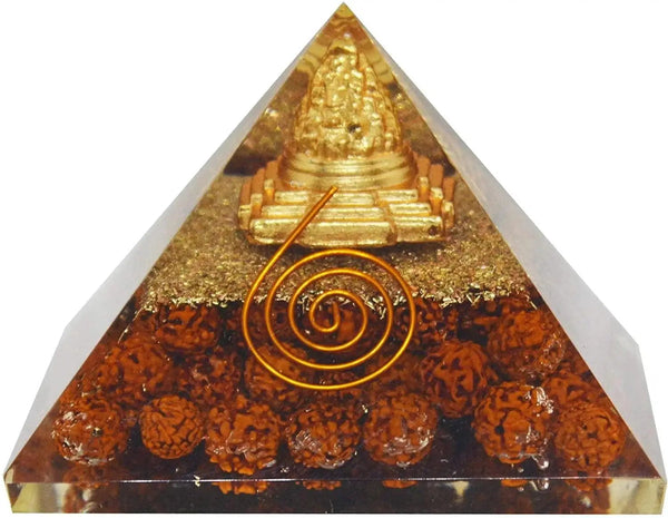 Crystal Pyramid with Shri Yantra and Rudraksha for Spiritual Healing, Meditation, Health & Wealth by Brahmatells