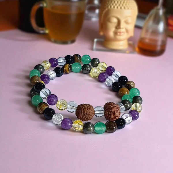 Divine Balance 54-Bead Rudraksha Bracelet – Chakra Stone Combo by Brahmatells