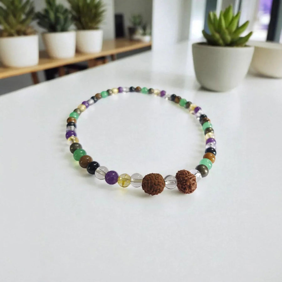Divine Balance 54-Bead Rudraksha Bracelet – Chakra Stone Combo by Brahmatells