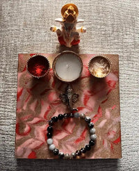 Brahmatells Handmade Resin Pooja Thali with Crystal Rakhi by Brahmatells