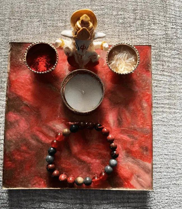 Brahmatells Handmade Resin Pooja Thali with Crystal Rakhi by Brahmatells