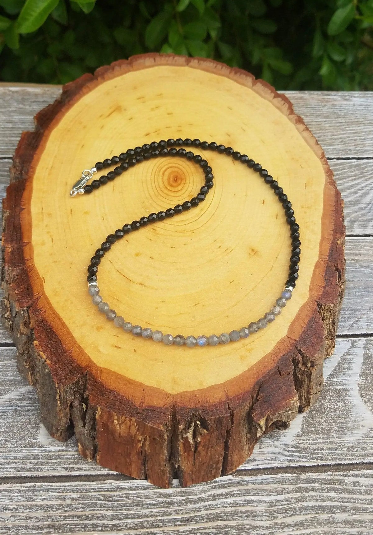 Dainty Protection Necklace: Black Onyx & Labradorite | Brahmatells by brahmatells