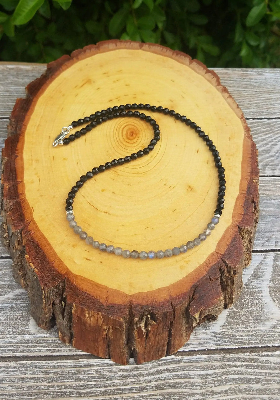 Dainty Protection Necklace: Black Onyx & Labradorite | Brahmatells by brahmatells