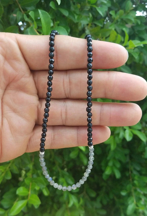 Dainty Protection Necklace: Black Onyx & Labradorite | Brahmatells by brahmatells