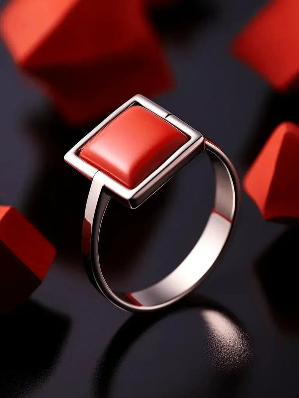 Egyptian Red Coral Square Ring - Mars Empowerment Jewel | Brahmatells by Brahmatells