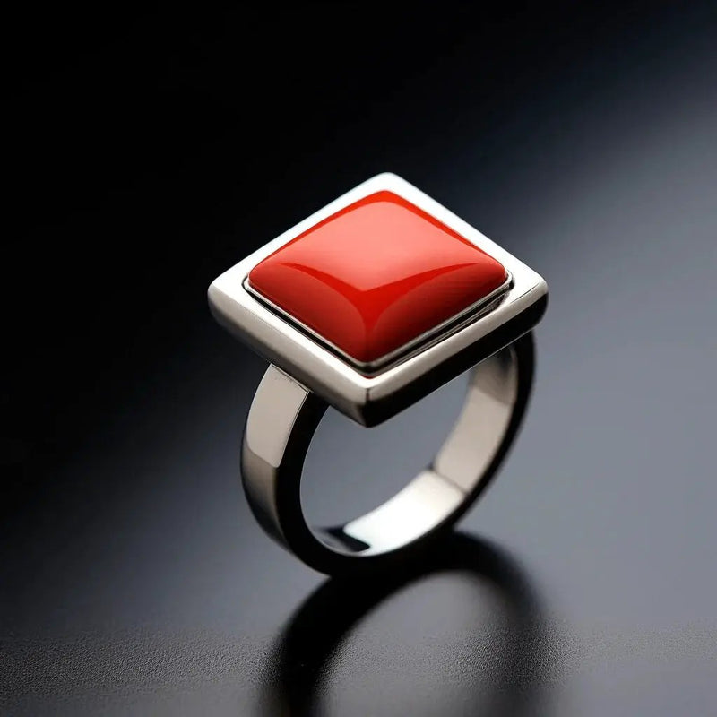 Egyptian Red Coral Square Ring - Mars Empowerment Jewel | Brahmatells by Brahmatells