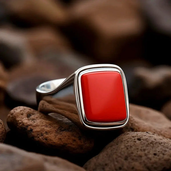 Egyptian Red Coral Square Ring - Mars Empowerment Jewel | Brahmatells by Brahmatells