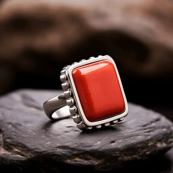 Egyptian Red Coral Square Ring - Mars Empowerment Jewel | Brahmatells by Brahmatells