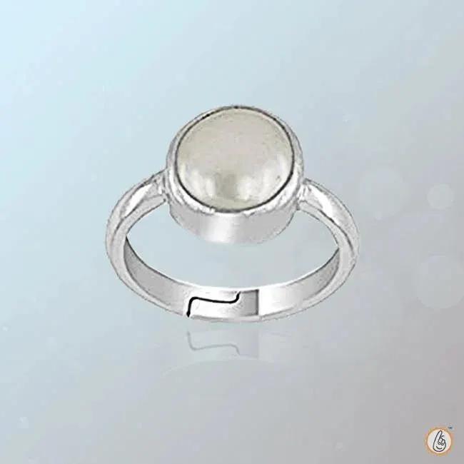 Elegant Pearl White Ring in Silver - Lunar Elegance | Brahmatells by Brahmatells