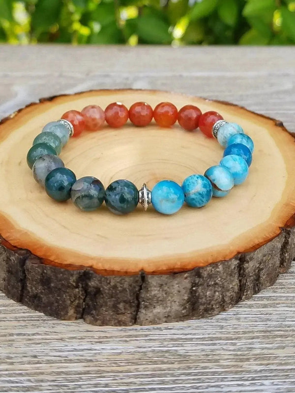 Elemental Harmony Bracelet - Apatite, Fire Agate, Moss Agate | Brahmatells by Brahmatells