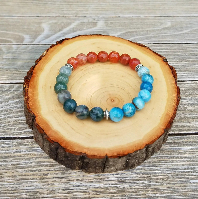 Elemental Harmony Bracelet - Apatite, Fire Agate, Moss Agate | Brahmatells by Brahmatells