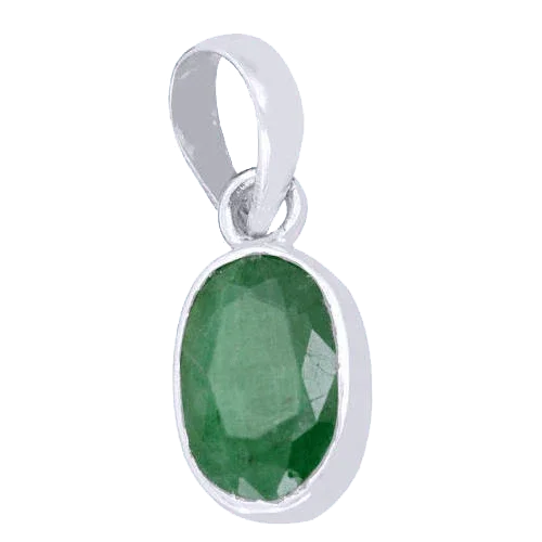 Emerald Oval Dark Green Silver Pendant - Panna's Grace | Brahmatells by Brahmatells