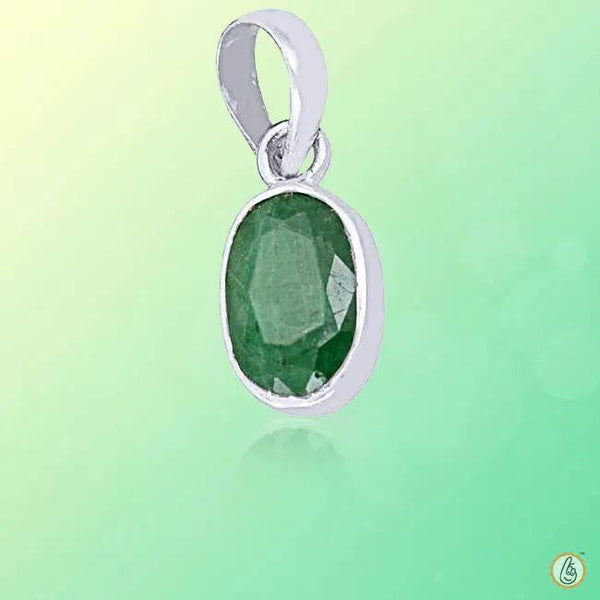 Emerald Oval Dark Green Silver Pendant - Panna's Grace | Brahmatells by Brahmatells