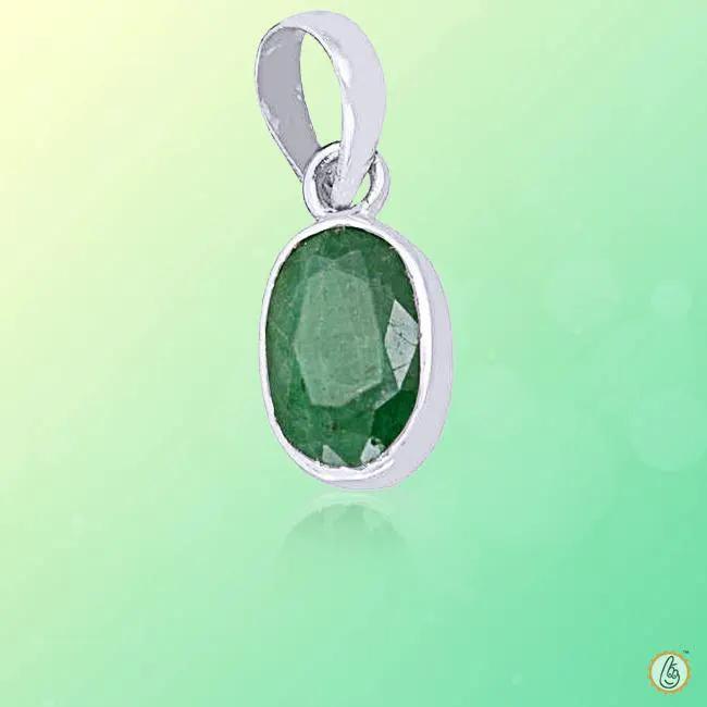 Emerald Oval Dark Green Silver Pendant - Panna's Grace | Brahmatells by Brahmatells