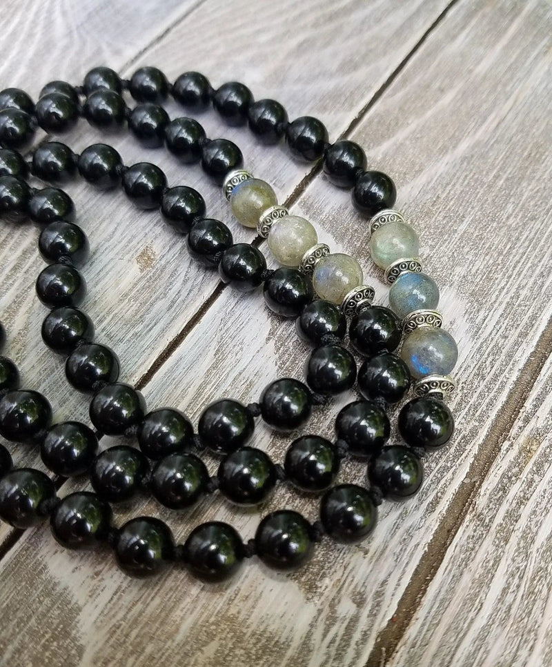 Empath Protection Prayer Mala - Black Tourmaline & Labradorite | Brahmatells by brahmatells