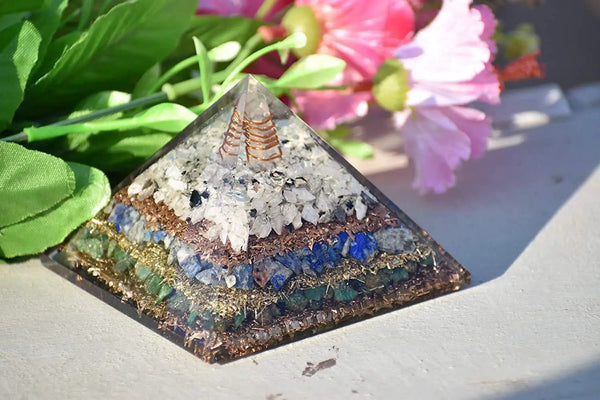 Energy Pyramid: Meditation & EMF Protection with Moonstone, Lapis & Jade by Brahmatells