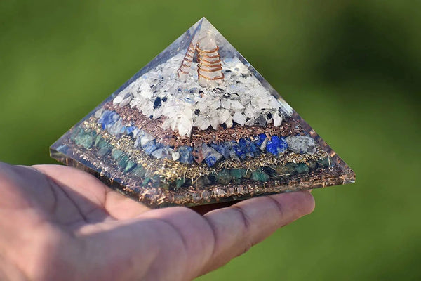 Energy Pyramid: Meditation & EMF Protection with Moonstone, Lapis & Jade by Brahmatells