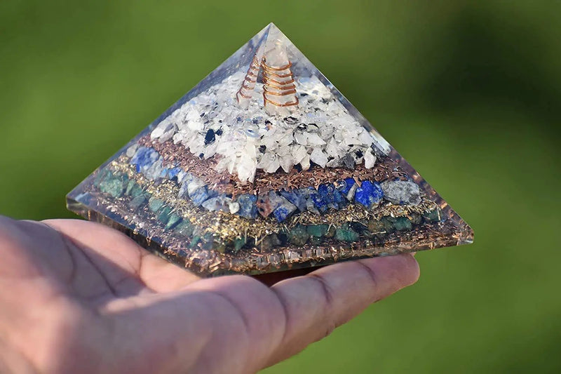 Energy Pyramid: Meditation & EMF Protection with Moonstone, Lapis & Jade by Brahmatells