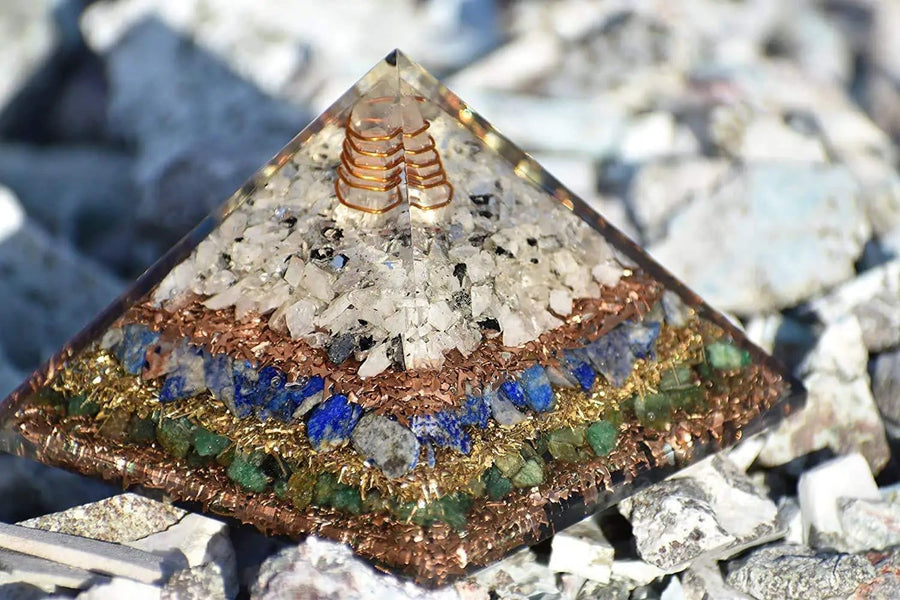 Energy Pyramid: Meditation & EMF Protection with Moonstone, Lapis & Jade by Brahmatells