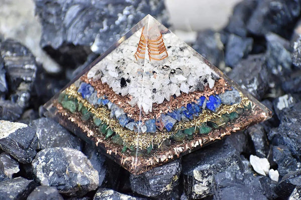 Energy Pyramid: Meditation & EMF Protection with Moonstone, Lapis & Jade by Brahmatells