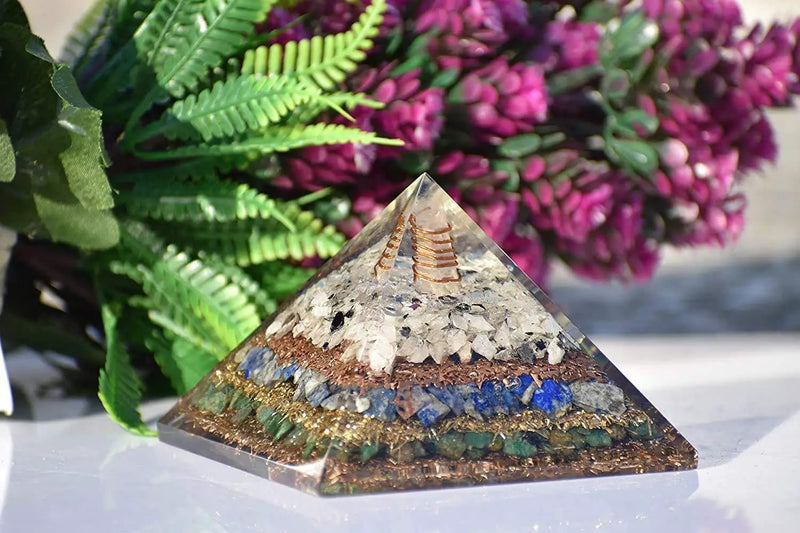 Energy Pyramid: Meditation & EMF Protection with Moonstone, Lapis & Jade by Brahmatells