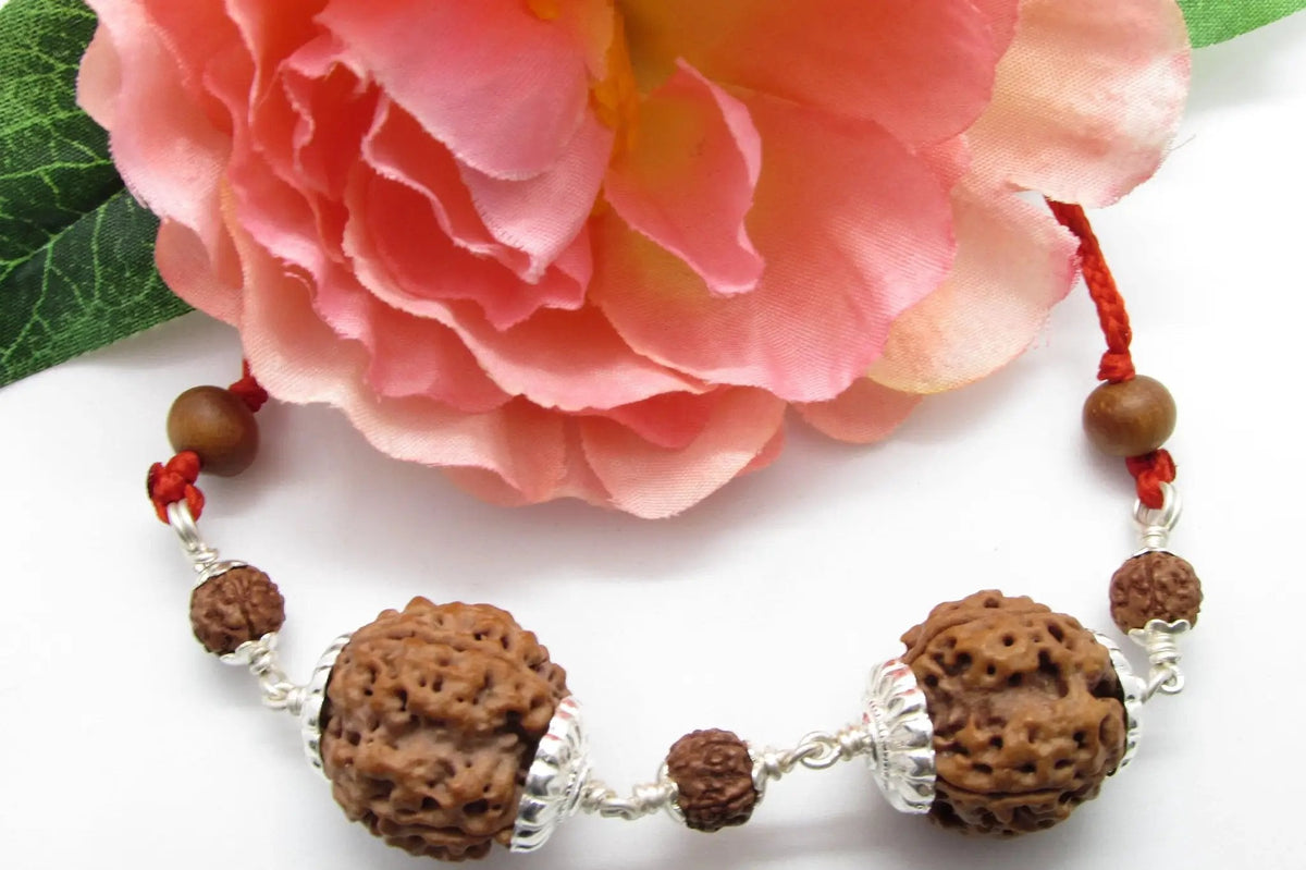 Gemini Zodiac 4 Mukhi Rudraksha Pendant with Dual Nepal Beads in Silver by Brahmatells by Brahmatells
