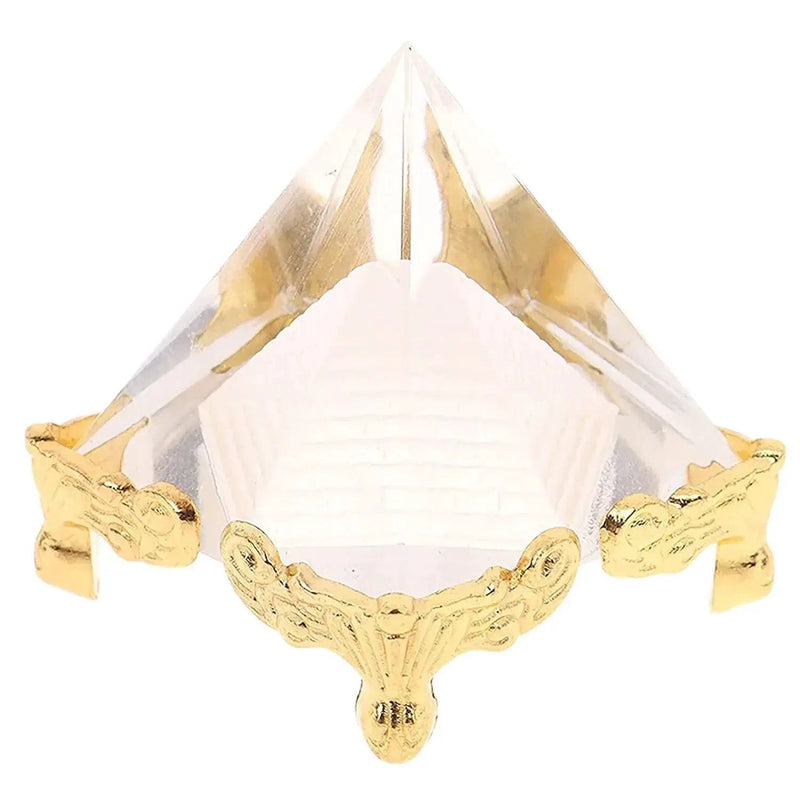 Feng Shui Crystal Pyramid On Golden Stand for Positive Energy and Vastu Correction, Good Luck & Prosperity by Brahmatells