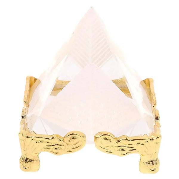 Feng Shui Crystal Pyramid On Golden Stand for Positive Energy and Vastu Correction, Good Luck & Prosperity by Brahmatells