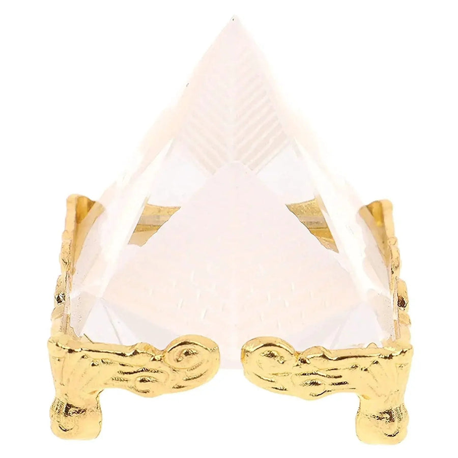 Feng Shui Crystal Pyramid On Golden Stand for Positive Energy and Vastu Correction, Good Luck & Prosperity by Brahmatells
