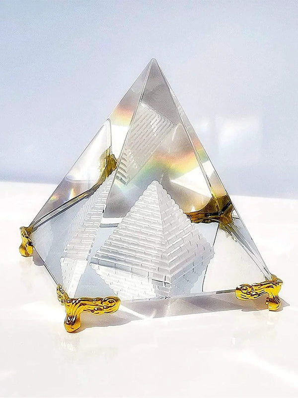 Feng Shui Crystal Pyramid on Golden Stand | Brahmatells by Brahmatells