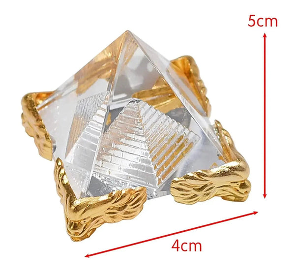 Feng Shui Crystal Pyramid on Golden Stand | Brahmatells by Brahmatells