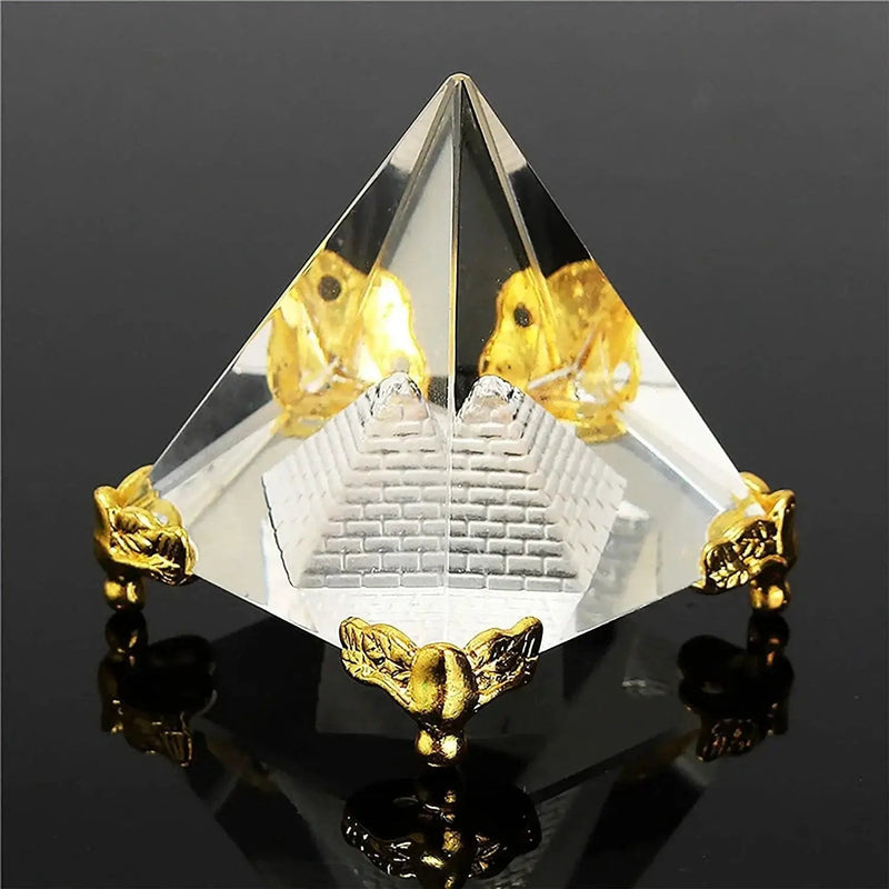 Feng Shui Crystal Pyramid on Golden Stand | Brahmatells by Brahmatells