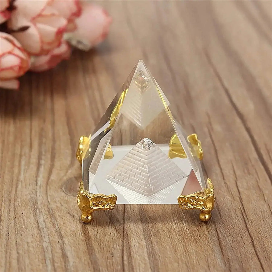 Feng Shui Crystal Pyramid on Golden Stand | Brahmatells by Brahmatells