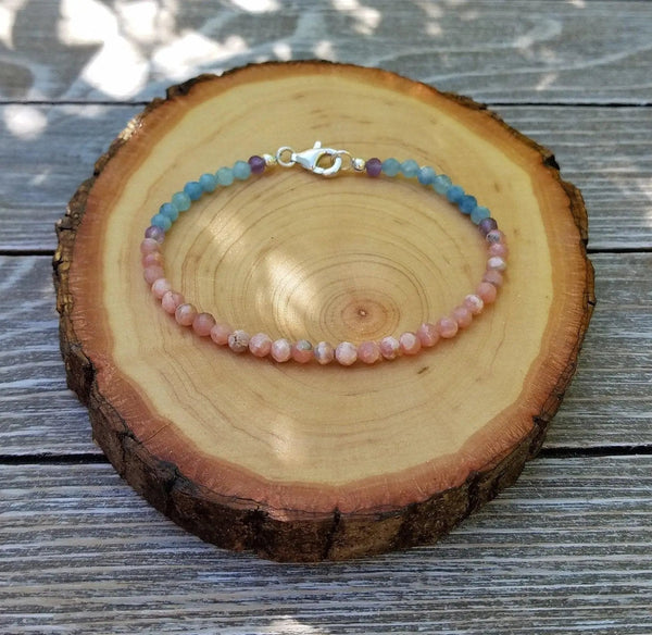 Fertility & Harmony Gemstone Bracelet - Rhodochrosite & Aquamarine | Brahmatells by Brahmatells