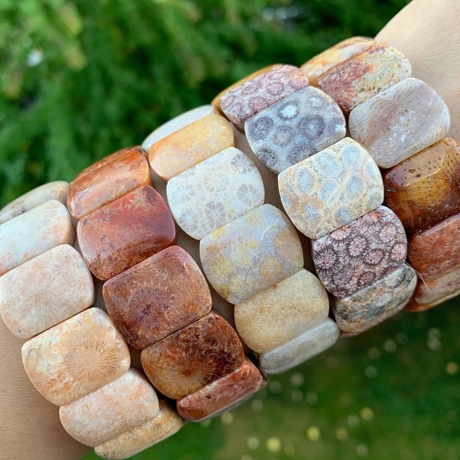 Fossil Coral Gemstone Bracelet - Handcrafted Healing Jewelry | Brahmatells by Brahmatells