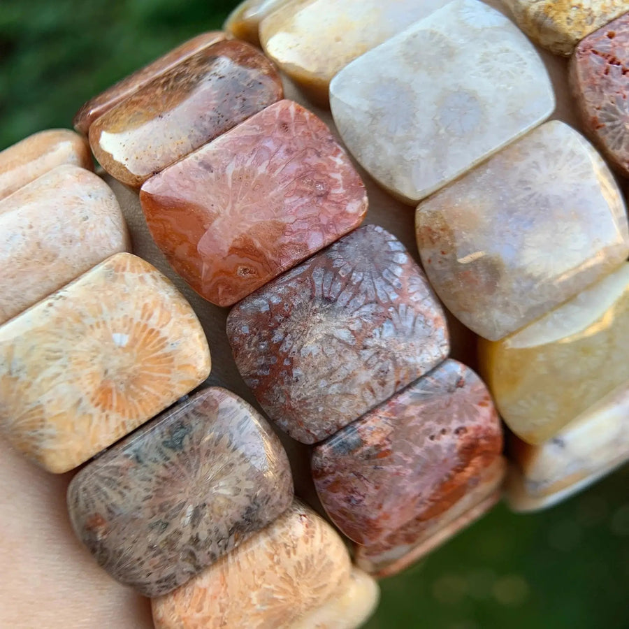 Fossil Coral Gemstone Bracelet - Handcrafted Healing Jewelry | Brahmatells by Brahmatells