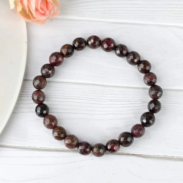 Garnet Diamond Cut Bracelet - 8mm Beads for Reiki Healing by Brahmatells