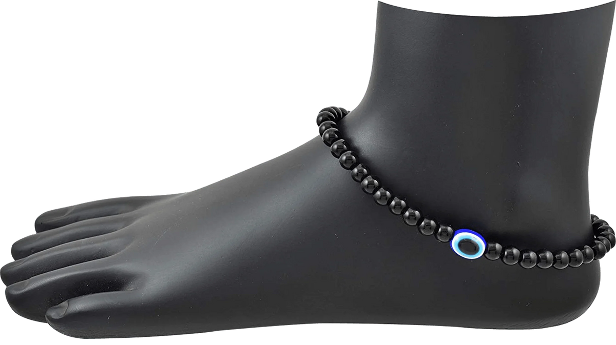 Glass Oxidized Metal Evil Eye Anklet by Brahmatells
