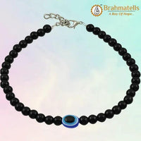 Glass Oxidized Metal Evil Eye Anklet by Brahmatells