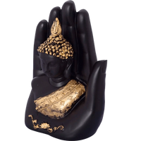 Golden Handcrafted Buddha Palm Decorative Showpiece - 18 cm (Polyresin, Gold, Black) by Brahmatells