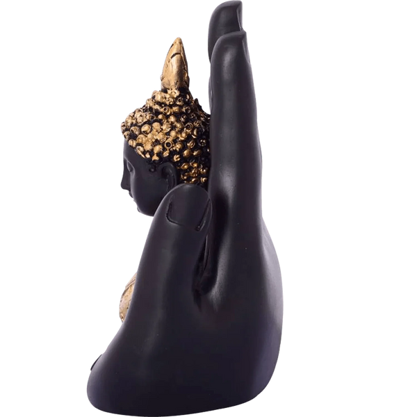 Golden Handcrafted Buddha Palm Decorative Showpiece - 18 cm (Polyresin, Gold, Black) by Brahmatells