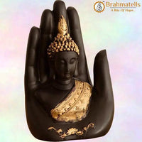 Golden Handcrafted Buddha Palm Decorative Showpiece - 18 cm (Polyresin, Gold, Black) by Brahmatells