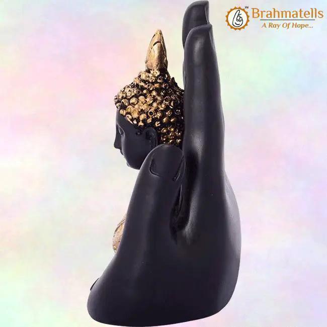 Golden Handcrafted Buddha Palm Decorative Showpiece - 18 cm (Polyresin, Gold, Black) by Brahmatells