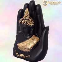 Golden Handcrafted Buddha Palm Decorative Showpiece - 18 cm (Polyresin, Gold, Black) by Brahmatells