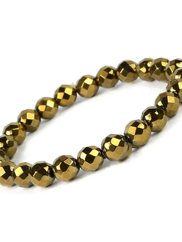 Golden Hematite Diamond Cut Bracelet - 8mm Beads for Reiki Healing by Brahmatells