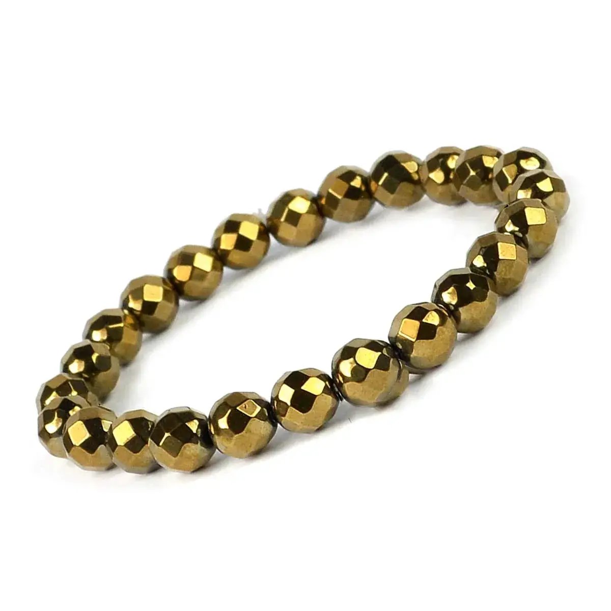 Golden Hematite Diamond Cut Bracelet - 8mm Beads for Reiki Healing by Brahmatells