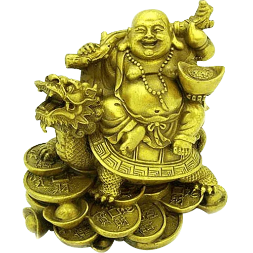 Golden Laughing Buddha On Dragon Tortoise by Brahmatells