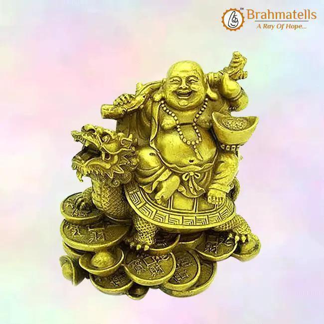Golden Laughing Buddha On Dragon Tortoise by Brahmatells