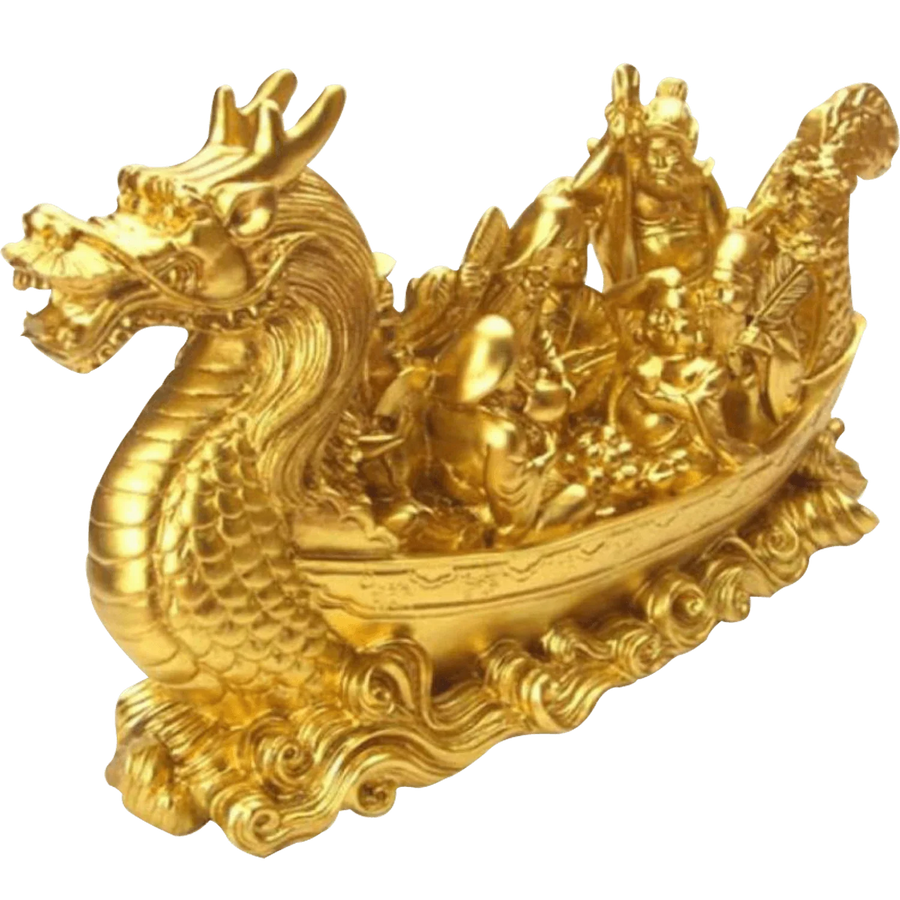 Golden Polyresin Feng Shui Dragon Wealth Ship by Brahmatells