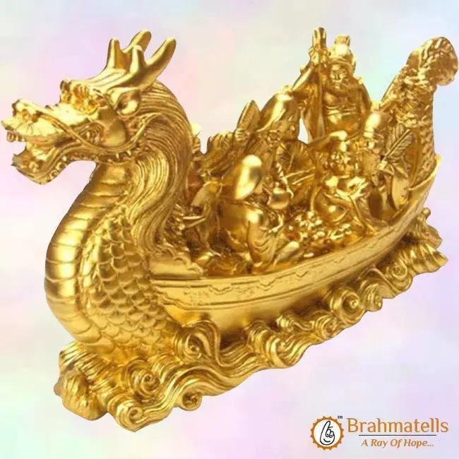 Golden Polyresin Feng Shui Dragon Wealth Ship by Brahmatells